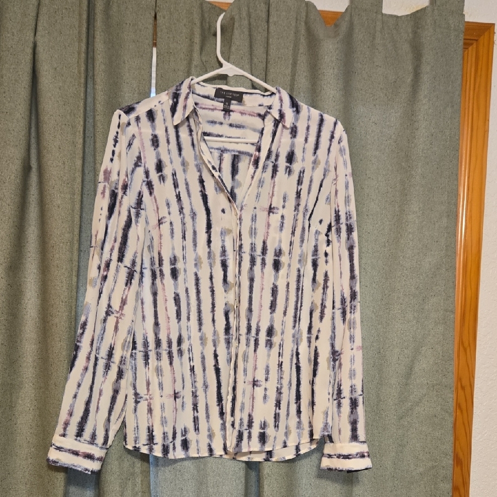 The Limited Navy and Cream Tie-Dye Blouse